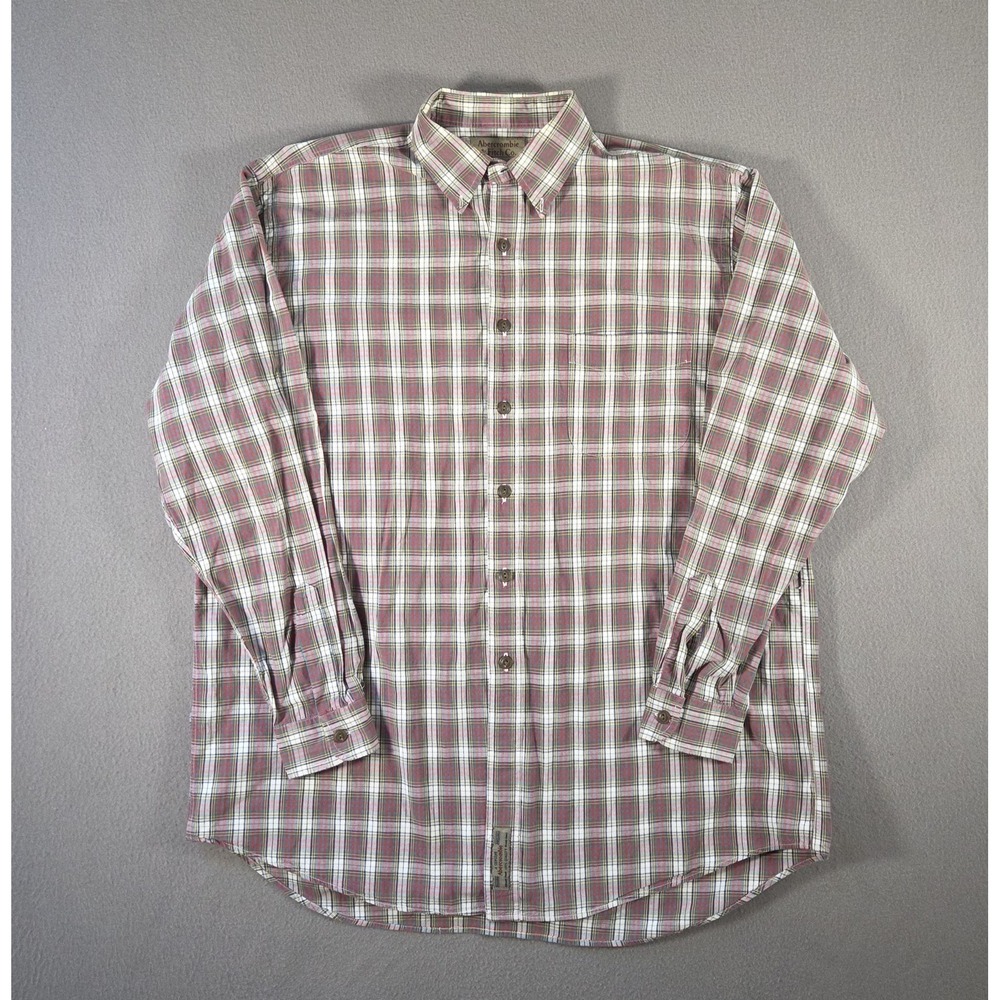 Abercrombie & Fitch Shirt Mens Large Red Plaid Big Shirt Cotton Oxford